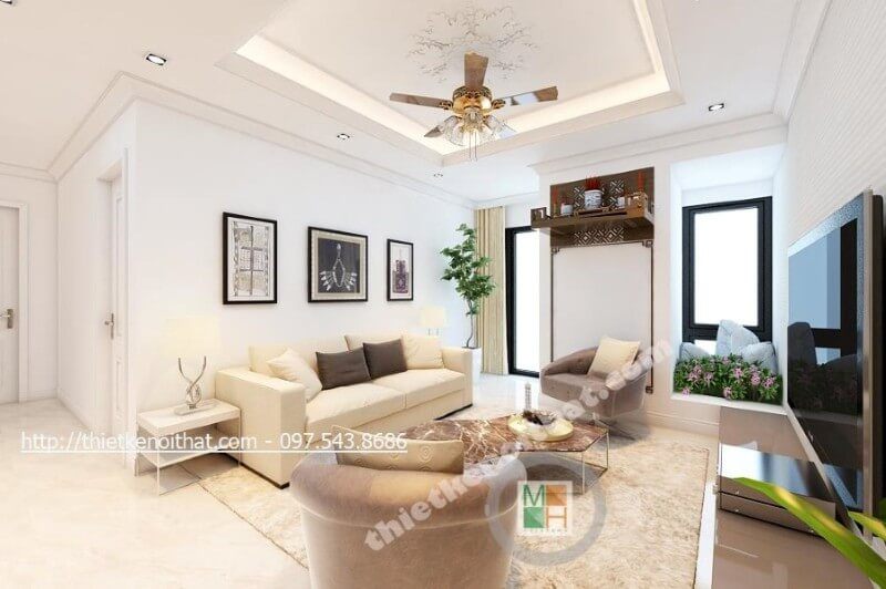 Tạo ra một không gian phòng khách hiện đại cho căn hộ chung cư bằng cách kết hợp cách bài trí đồ đạc khoa học với sự rộng rãi, sáng sủa và thoáng đãng.
